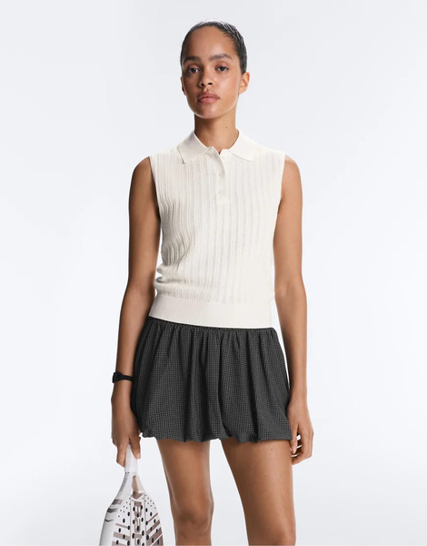  Oysho Sleeveless Open Knit Jumper In Off White 