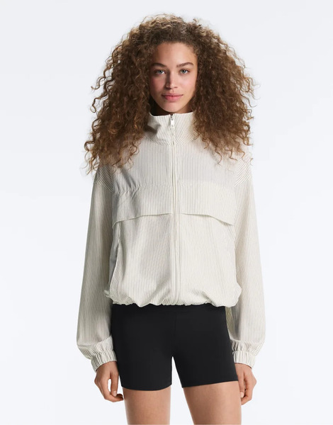 Oysho Striped Stretch Overlay Jacket In Off White 