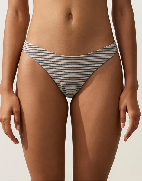  Oysho Striped U Cut Medium Coverage Bikini Briefs In Sand Neutral 