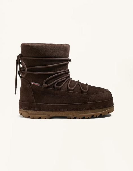  Oysho Technical Split Leather Lace Up Boots In Brown 