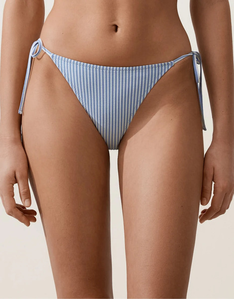  Oysho Textured Stripe Medium Coverage Bikini Briefs With Ties In Blue 