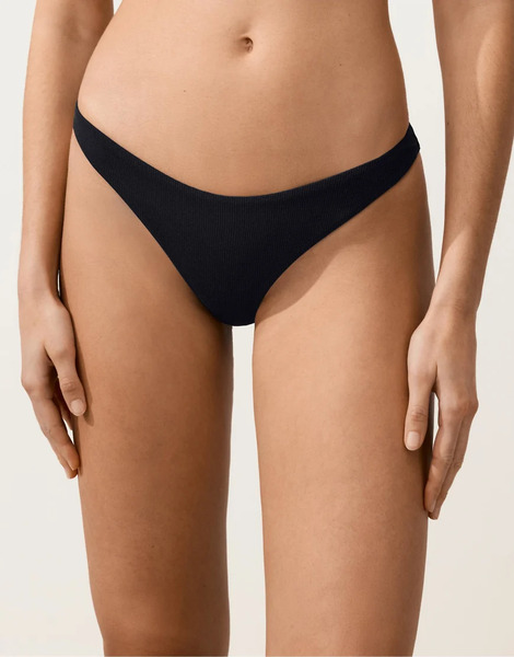  Oysho U Cut Piqué Medium Coverage Bikini Bottoms In Black 