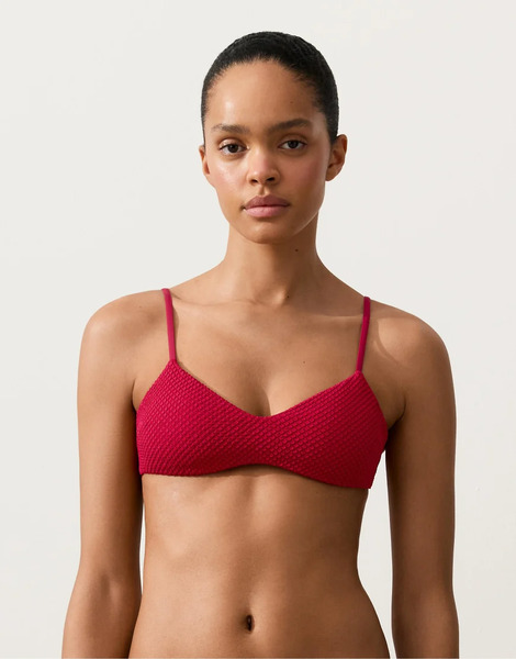  Oysho Waffle Texture Triangle Bikini Top In Bright Red 