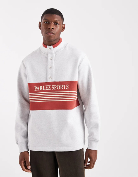  Parlez 1/4 Button Logo Colour Block Sweatshirt In Grey/orange 