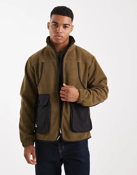  Parlez Multi Panel Logo Zip Through Fleece Jacket In Khaki Green 