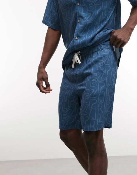  Parlez Wake Geometric Pattern Shorts Co Ord In Mid Blue 