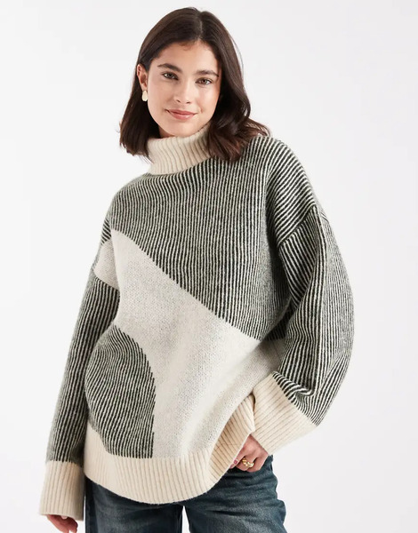  Pieces Abstract Roll Neck Jumper In Neutral 