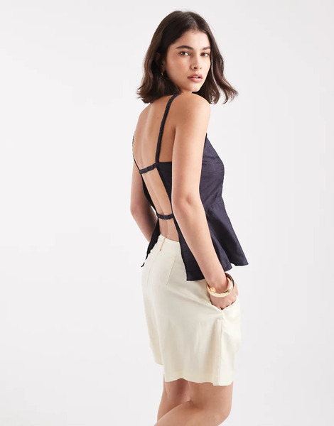  Pieces Backless Cami Blouse In Granite Grey 