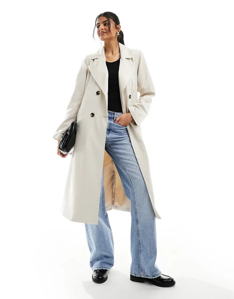  Pieces Belted Trench Coat In Stone Neutral 