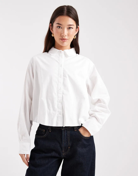  Pieces Bubble Hem Shirt In White 