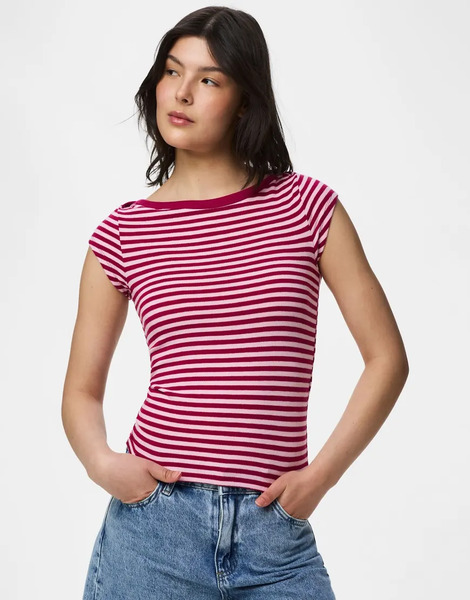  Pieces Cap Sleeve Top In Roseate Spoonbill1 Pink 