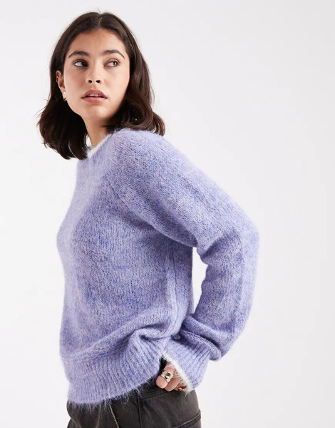  Pieces Contrast Trim Knitted Jumper In Blue 