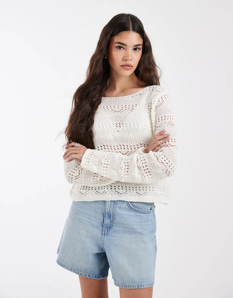  Pieces Crochet Knitted Jumper In Cream White 