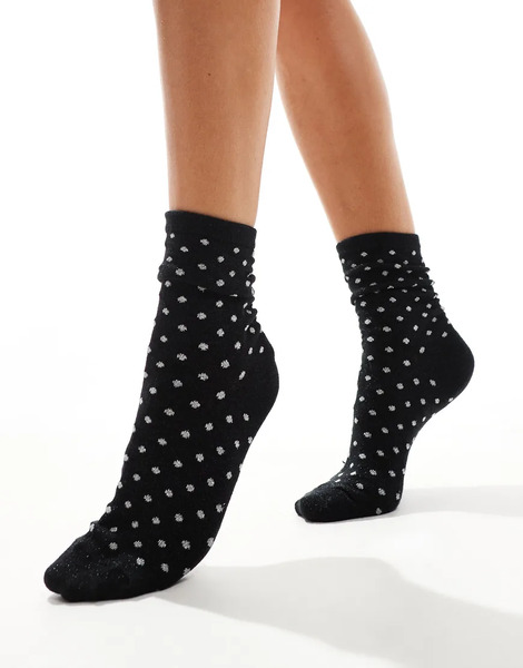  Pieces Glitter Polka Dot Socks In Black 