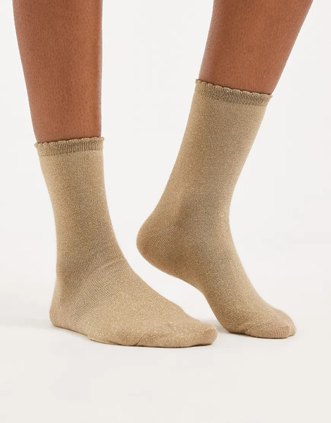  Pieces Glitter Socks In Beige Neutral 