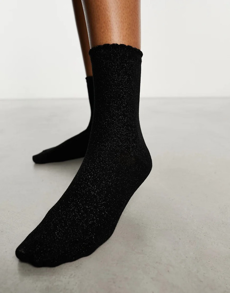  Pieces Glitter Socks In Black 
