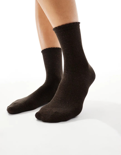  Pieces Glitter Socks In Chocolate Brown 