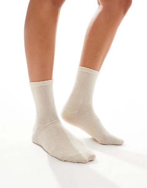  Pieces Glitter Socks In Cream White 