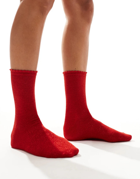  Pieces Glitter Socks In Red 