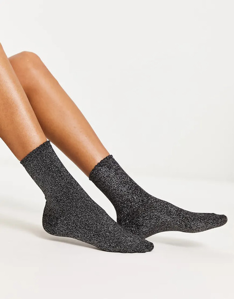  Pieces Glitter Socks In Silver Black 