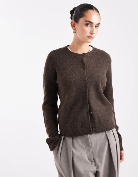  Pieces Knitted Cardigan In Chocolate Brown Melange 