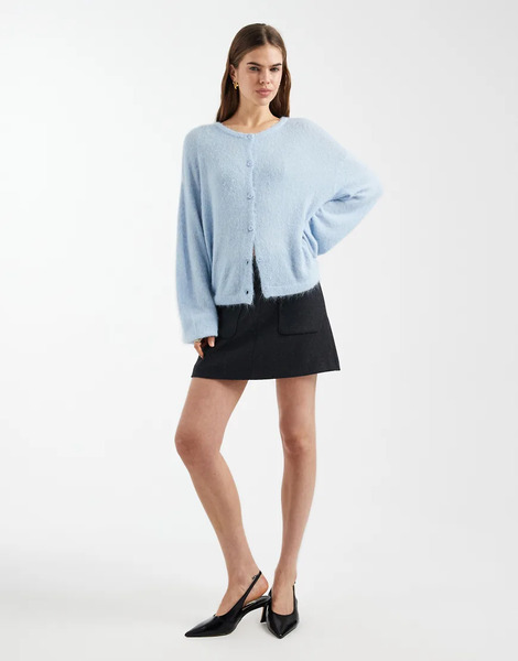  Pieces Knitted Cardigan In Sky Blue Melange 