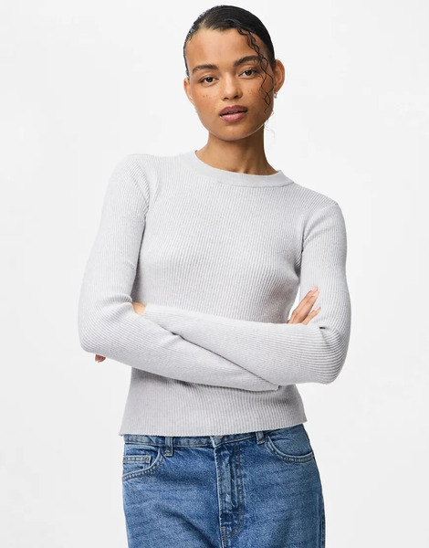  Pieces Knitted Pullover In Light Grey Melange 