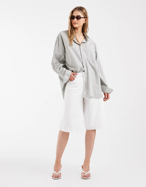  Pieces Longline Denim Shorts In White 