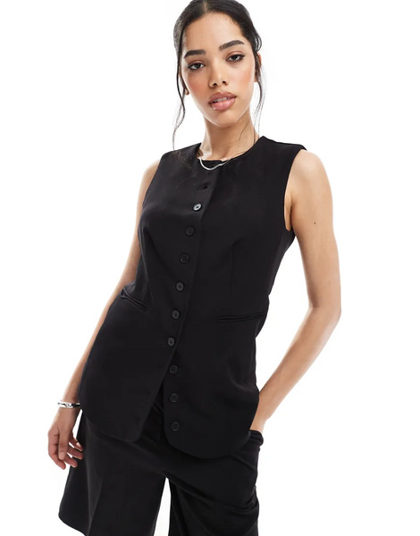  Pieces Longline Waistcoat In Black 