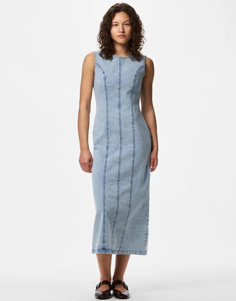  Pieces Midi Dress In Light Blue Denim1 