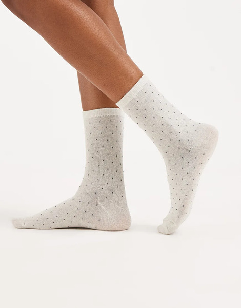  Pieces Mini Spot Print Glitter Socks In White 