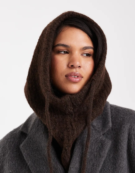  Pieces Oversized Balaclava Snood In Chocolate Brown 