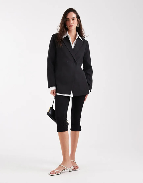  Pieces Oversized Double Breasted Blazer In Black 