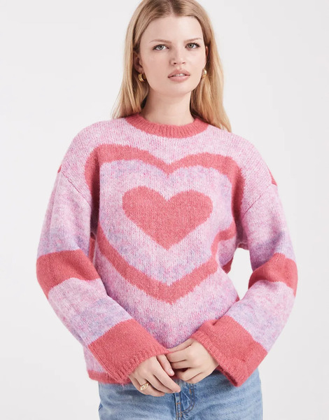 Pieces Oversized Love Heart Print Jumper In Pink 