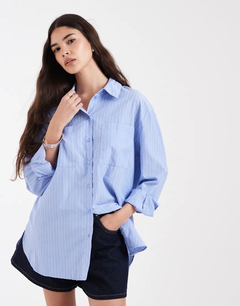  Pieces Oversized Shirt In Blue And White Stripe 