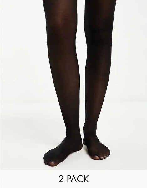  Pieces 2 Pack 20 Denier Tights In Black 