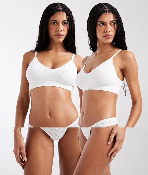  Pieces 2 Pack Pointelle Thong In White 