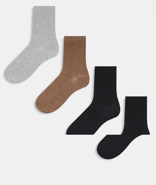  Pieces 4 Pack Ribbed Socks In Neutral Tones Multi 