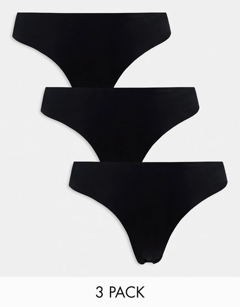  Pieces 3 Pack Seamless Thongs In Black 