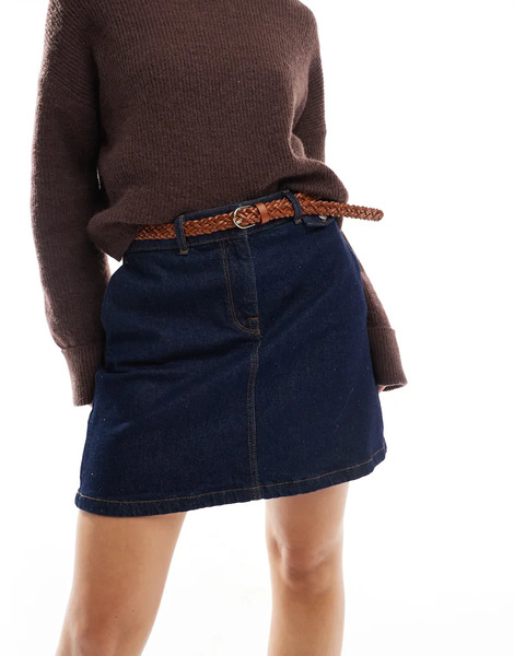  Pieces Plaited Faux Leather Belt In Cognac Brown 