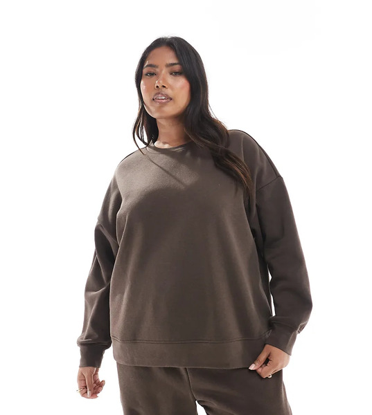  Pieces Curve Oversized Sweatshirt Co Ord In Chocolate Brown 