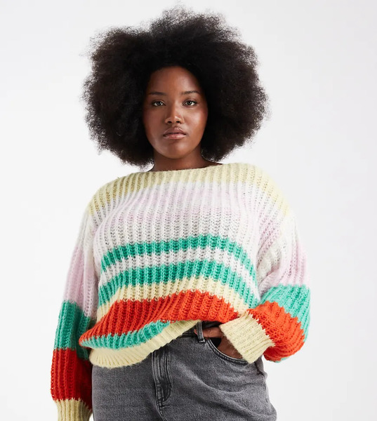  Pieces Curve Retro Stripe Knitted Jumper In Multi 