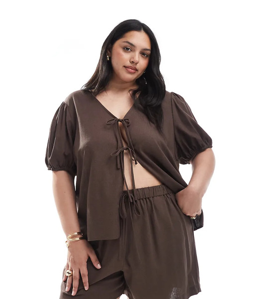  Pieces Curve Short Co Ord In Chocolate Brown 