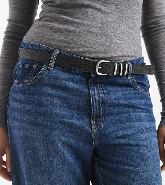  Pieces Curve Silver Buckle Belt In Black 