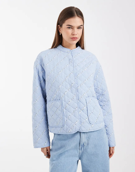  Pieces Quilted Jacket In Blue Floral 