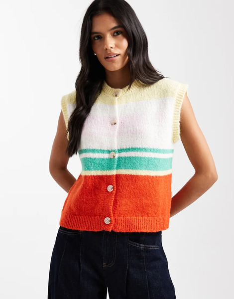  Pieces Retro Stripe Knitted Vest In Multi 