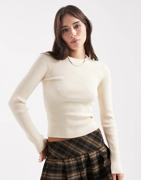  Pieces Ribbed Knitted Top In Cream White 