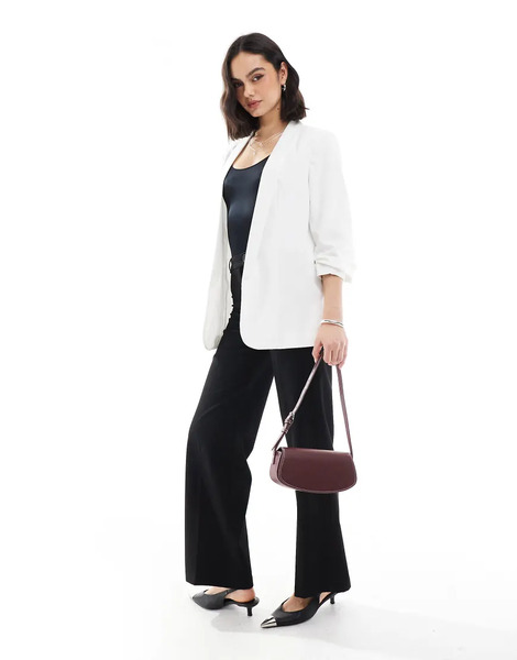  Pieces Ruched Sleeve Blazer In White 