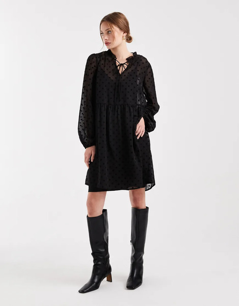  Pieces Sheer Dobby Mini Dress In Black 
