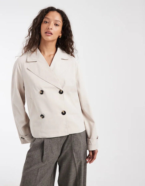  Pieces Short Trench Coat In Silver Grey 